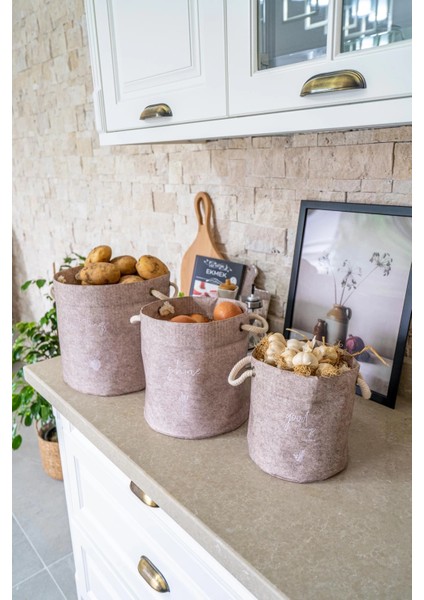 Buğz Kulplu Yuvarlak Düzenleyici Çok Amaçlı Kolay Taşınabilen Organizer Keçe Sepet (3'lü Set)