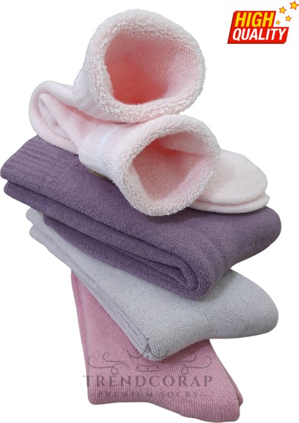 Kız Çocuk Kışlık Havlu Termal Çorap Seti 4’lü | %100 Pamuk | 3–12 Yaş | Renkli Soket Çoraplar