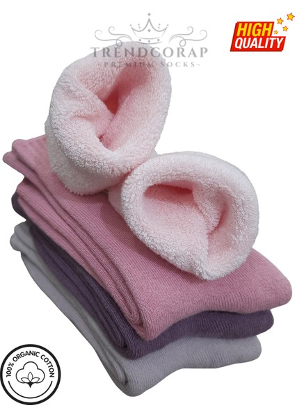 Kız Çocuk Kışlık Havlu Termal Çorap Seti 4’lü | %100 Pamuk | 3–12 Yaş | Renkli Soket Çoraplar