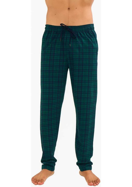 Erkek Pamuklu Ekose Yeşil & Antrasit 2'li Tek Alt Pijama - Mevsimlik Bay Unisex Pijama Altı fiyatları