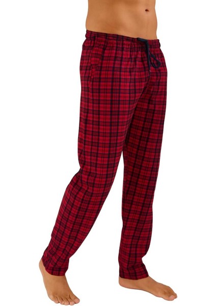 Erkek Pamuklu Ekose Bordo & Yeşil 2'li Tek Alt Pijama - Mevsimlik Bay Unisex Pijama Altı fiyatları