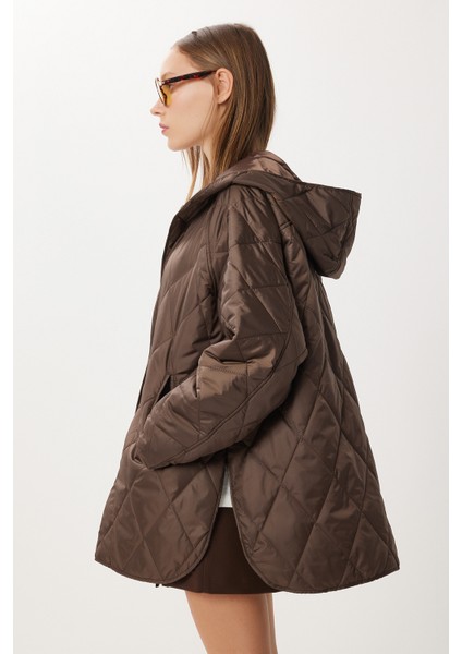 Kapüşonlu Kapitone Oversize Mont LFN0002 Kahverengi modelleri