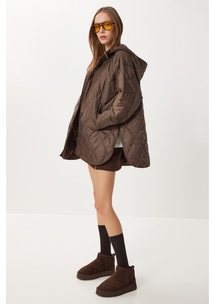 Kapüşonlu Kapitone Oversize Mont LFN0002 Kahverengi fırsatları