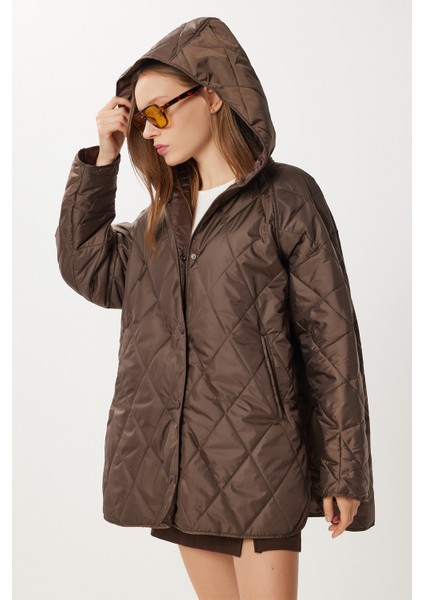 Kapüşonlu Kapitone Oversize Mont LFN0002 Kahverengi indirimleri