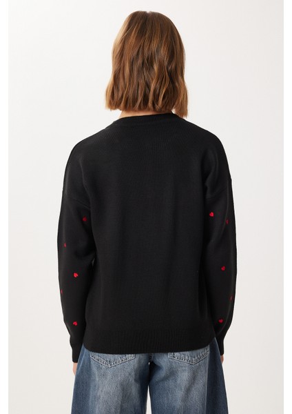 Kalp Nakışlı Şık Düğmeli Triko Hırka LNX0008 Siyah fırsatları