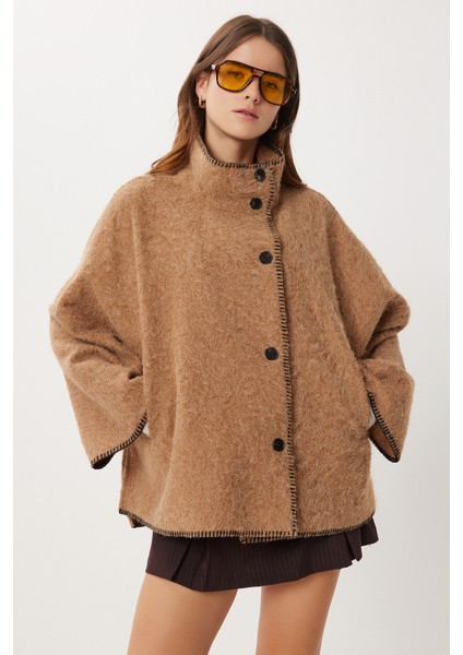 Düğmeli Oversize Yün Efektli Ceket LDP0087 Bisküvi fiyatları