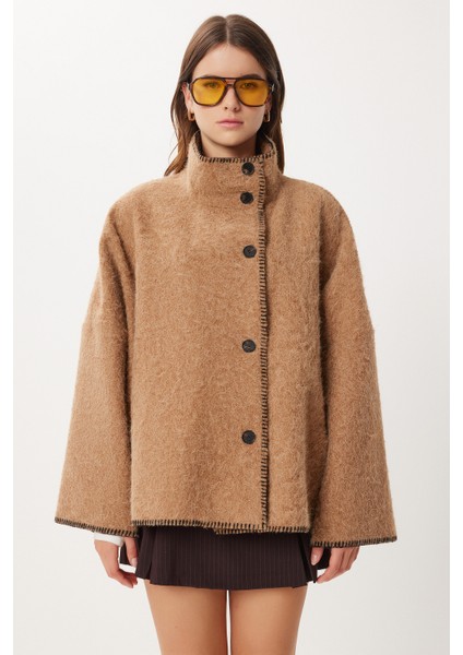 Düğmeli Oversize Yün Efektli Ceket LDP0087 Bisküvi modelleri