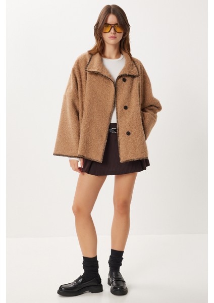 Düğmeli Oversize Yün Efektli Ceket LDP0087 Bisküvi fırsatları