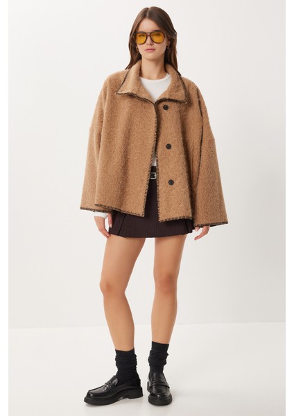 Düğmeli Oversize Yün Efektli Ceket LDP0087 Bisküvi indirimleri