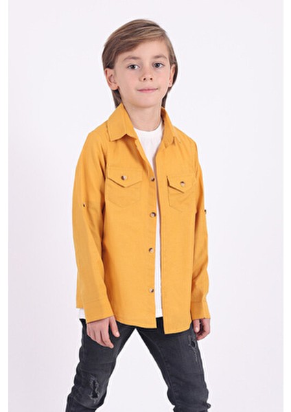 Erkek Çocuk 2 Cepli Pamuklu Gömlek Tişört Takım Uzun Kol Günlük Kullanım İçin