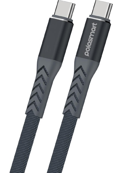 PBS411 65W Type-C To Type-C Hızlı Şarj ve Data Kablosu Notebook ve Macbook Uyumlu 1.2m Gri