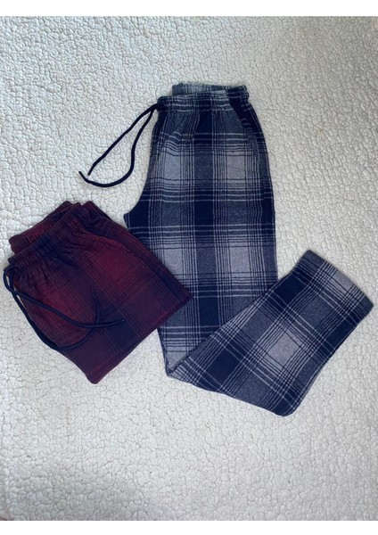 2 Adet Jakar Kümaş Kışlık Kadn Erkek Unisex Antrasit & Bordo Rengi Eşofman Pijama Altı