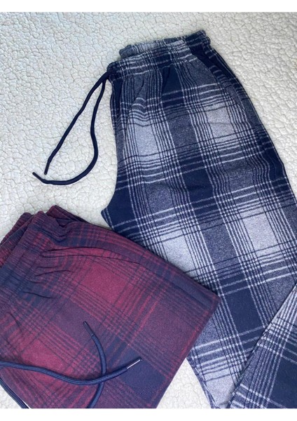 2 Adet Jakar Kümaş Kışlık Kadn Erkek Unisex Antrasit & Bordo Rengi Eşofman Pijama Altı modelleri