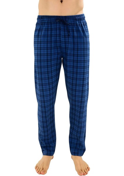 Erkek Pamuklu Ekose Indigo & Antrasit 2'li Tek Alt Pijama - Mevsimlik Bay Unisex Pijama Altı fiyatları