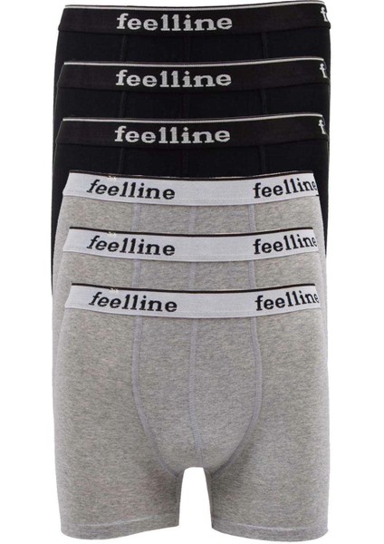 6 Adet Feelline Siyah ve Gri Pamuklu Doğal Likralı Erkek Boxer