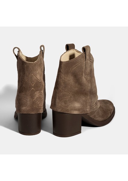 Kadın Vizon Işleme Detaylı Kalın Topuklu Bot