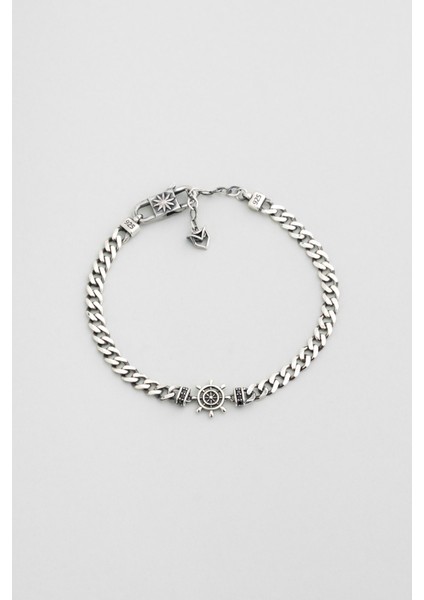 Dümen Ikonlu Cilalı 21 cm Gümüş Erkek Zincir Bileklik