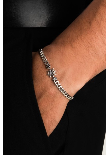 Dümen Ikonlu Cilalı 21 cm Gümüş Erkek Zincir Bileklik fiyatları
