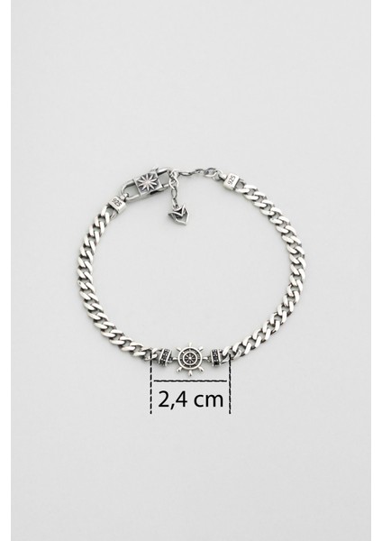 Dümen Ikonlu Cilalı 21 cm Gümüş Erkek Zincir Bileklik modelleri