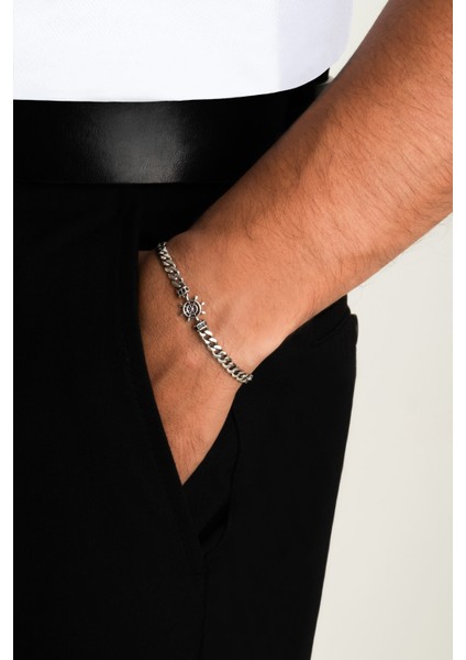 Dümen Ikonlu Cilalı 21 cm Gümüş Erkek Zincir Bileklik fırsatları