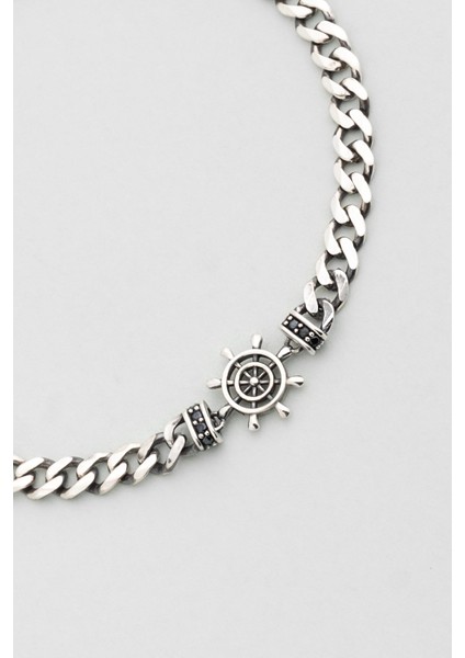 Dümen Ikonlu Cilalı 21 cm Gümüş Erkek Zincir Bileklik indirimleri