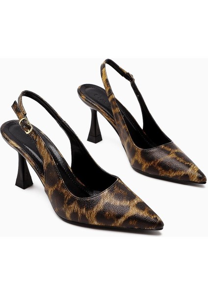 Zamira Leopar Desenli Önü Kapalı Topuklu Kadın Ayakkabı