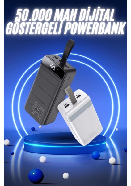 Buğz 50.000 Mah Powerbank Turbo Hızlı LED Göstergeli Android Ios Uyumlu Taşınabilir Askılı
