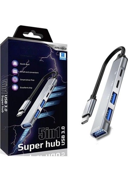 Buğz 5in1 Metal USB Hub – Yüksek Hızlı Çoklayıcı, 5 Bağlantı Noktalı, Dayanıklı ve Taşınabilir Tasarım