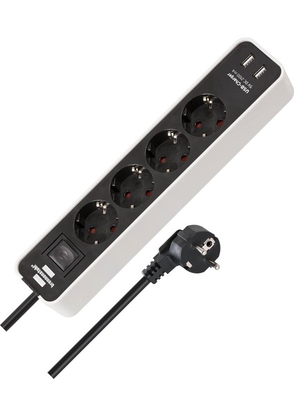 Ecolor Çoklu Priz, 4&apos;lü USB Şarj Soketli (2 x USB Şarj Cihazı, Şalter ve 1,5 M Kablo) Beyaz/siyah