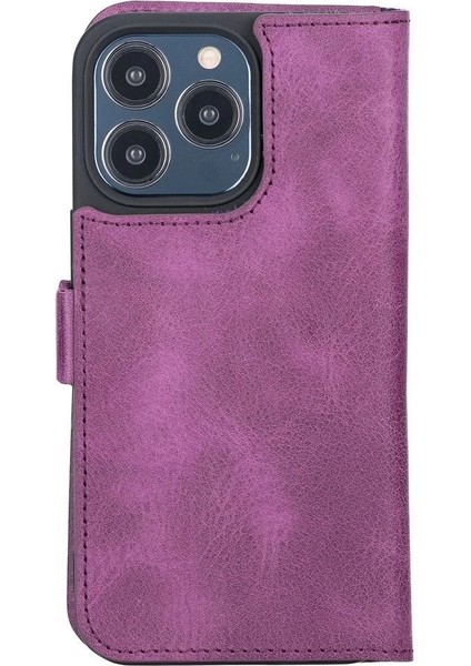 Buğz Apple iPhone 13 Pro Uyumlu Deri Cüzdanlı Kılıf Rustik Mor modelleri