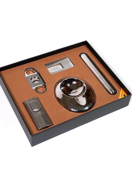 Çakmak Kesici Tüp Küllük Sehpa Beşli Gümüş Puro Seti CST0263 fiyatları