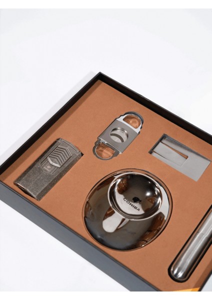 Çakmak Kesici Tüp Küllük Sehpa Beşli Gümüş Puro Seti CST0263 indirimleri