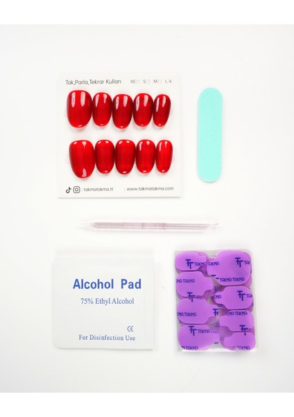 15'li Kırmızı Kısa Oval KOV1561 Tekrar Kullanılabilir El Yapımı Protez Takma Tırnak - Kırmızı-S fırsatları