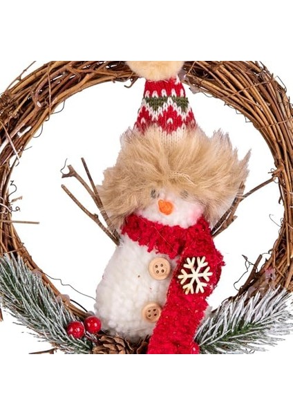 Yılbaşı Süsü Çelenk Kardan Adam Figürlü Yeşil-Kırmızı 20X20 Cm. fiyatları