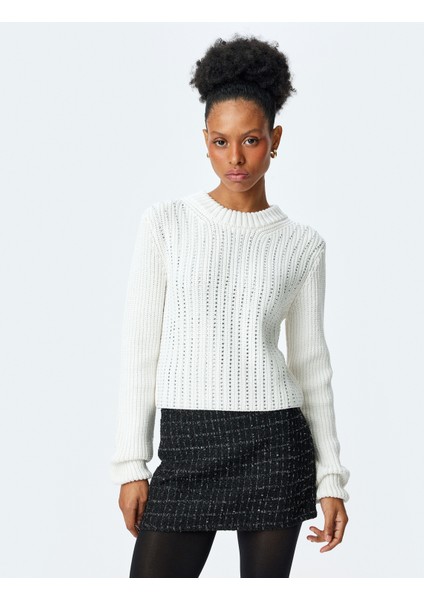 Uzun Kollu Bisiklet Yaka Taşlı Kazak modelleri