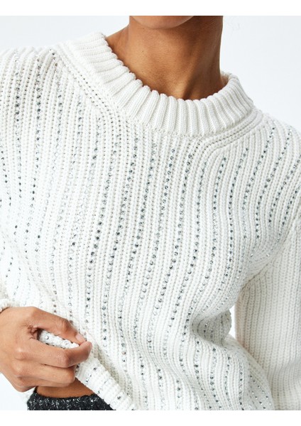 Uzun Kollu Bisiklet Yaka Taşlı Kazak indirimleri