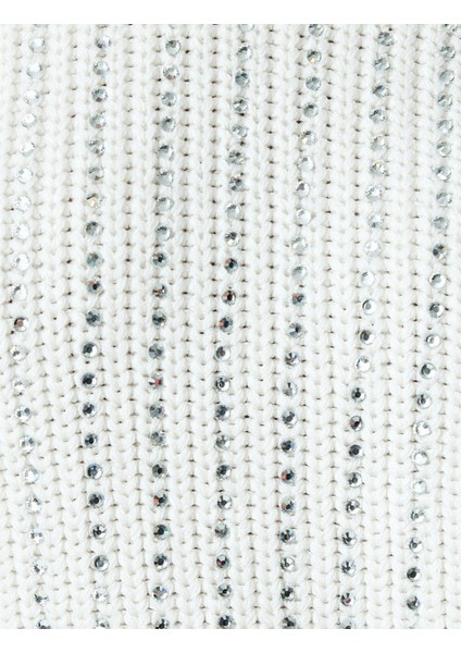 Uzun Kollu Bisiklet Yaka Taşlı Kazak