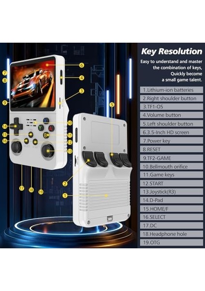 El Oyun Konsolu, Retro El Video Oyun Konsolu 3.5 Inç IPS Ekran Açık Kaynak Linux Sistemi Dahili 15000+ Oyun, 32G+64G Tf Kart, Beyaz fiyatları
