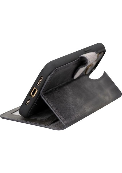 Buğz Apple iPhone 15 Pro Max Uyumlu Deri Cüzdanlı Kılıf Mwwn VS4EF Gri modelleri