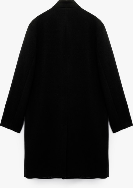 Regular Fit Cepli Düğmeli Uzun Dik Yaka Kaşe Kaban fiyatları