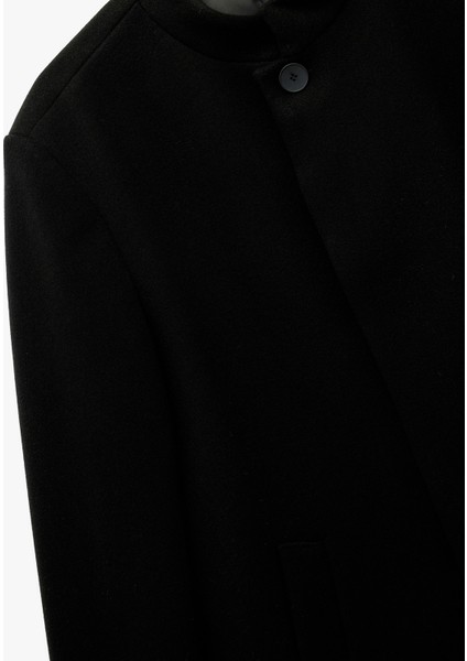 Regular Fit Cepli Düğmeli Uzun Dik Yaka Kaşe Kaban modelleri