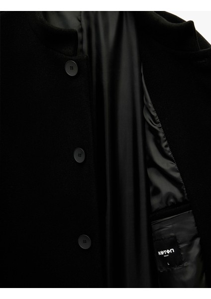 Regular Fit Cepli Düğmeli Uzun Dik Yaka Kaşe Kaban fırsatları