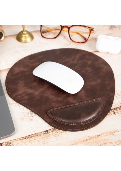 Buğz Bileklikli Deri Mouse Pad Antik Koyu Kahve