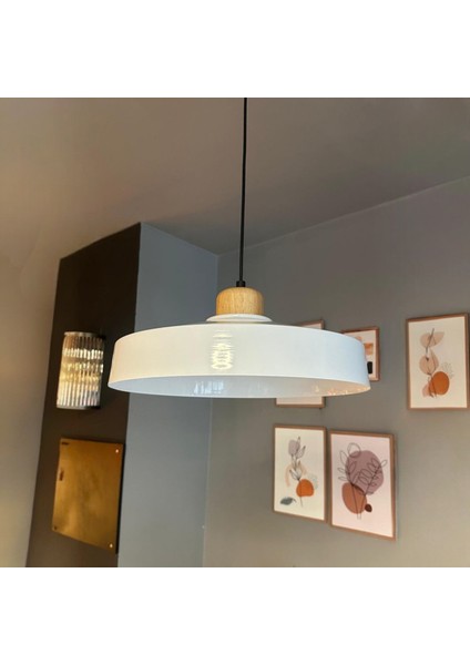 Açe Beyaz Tekli Geniş Ahşap Başlık Avize Retro Sarkıt Ofis Showroom Salon Mutfak Avizeleri fiyatları