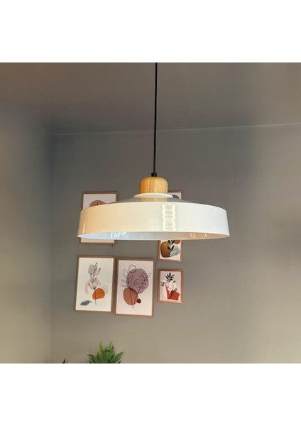 Açe Beyaz Tekli Geniş Ahşap Başlık Avize Retro Sarkıt Ofis Showroom Salon Mutfak Avizeleri modelleri