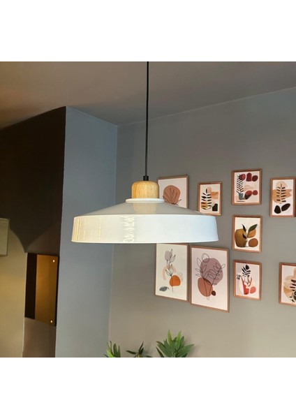 Açe Beyaz Tekli Geniş Ahşap Başlık Avize Retro Sarkıt Ofis Showroom Salon Mutfak Avizeleri fırsatları