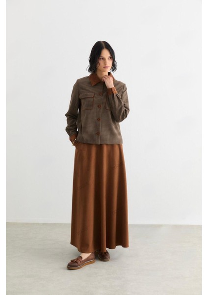 56068 Önden Düğmeli Çift Cepli Eteği Cepli Süet Etekli Takım #10-25#