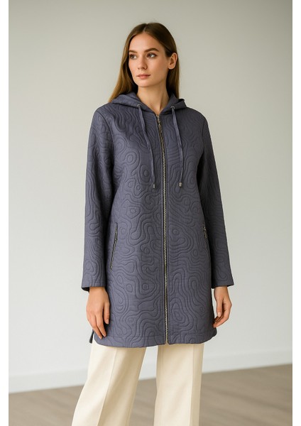 54010 Kapişonlu Önden Fermuarlı Kısa Ceket #10-25#