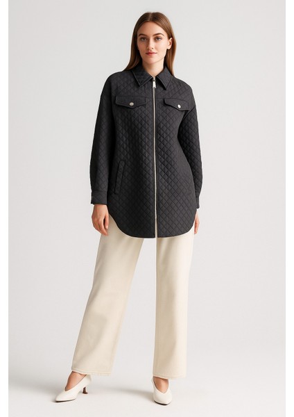 53006 Önden Fermuarlı Göğüsü Cep Kapakçık Görünümlü Kapitone Kısa Ceket #10-25#