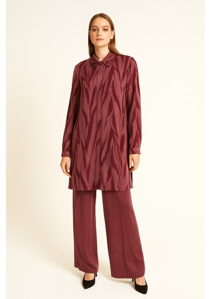 2673 Gömlek Yaka Kol Ucu Manşetli Önü Gizli Düğmeli Pantolonun Beli Yarım Lastikli Cepli Ikili Takım #09-25#